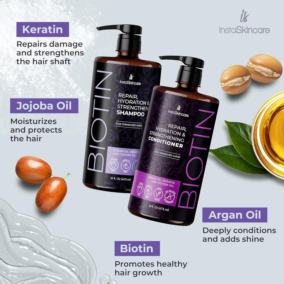 InstaSkincare Biotin Shampoo and Conditioner Set for Hair Growth 16 Oz